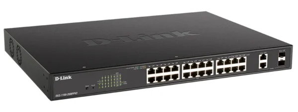 D-Link 24-port UTP 802.3af PoE, 802.3at PoE+, 802.3bt draft uPoE 10/100/1000Mbps, 2-port UTP 10/100/