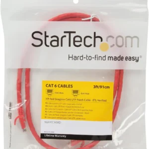 StarTech N6PATCH3RD Startech 3 ft Red Cat6 UTP Snagless Patch Cable