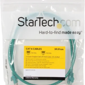 StarTech N6PATCH3GN Startech 3 ft Green Cat6 UTP Snagless Patch Cable