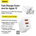 BASEUS CCXJ030102 BASEUS Compact 30W Fast Charger 2U+C Three Ports Travel Power Adapter UK, WHITE