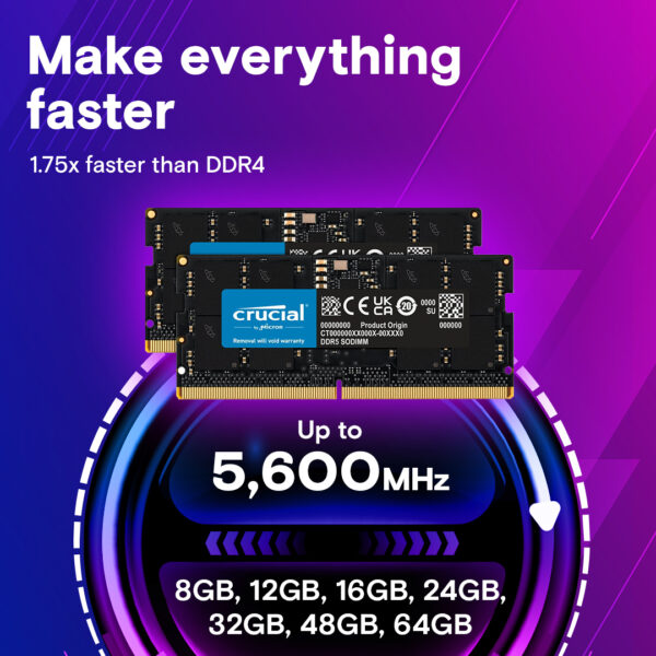 Crucial 64GB Laptop DDR5 5200  CT2K32G52C42S5 MHz SO-DIMM Memory - Image 2