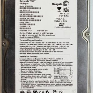 Seagate Barracuda ST380011A 80GB Ultra ATA / 100 IDE Hard Drive