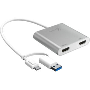 j5create USB-C to Dual HDMI Multi-Monitor Adapter with USB Type-A convertor | 4K + 2K | Compatible with Microsoft and Mac (JCA365)