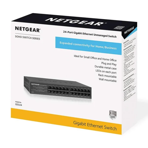 NETGEAR 24-Port Gigabit Ethernet Unmanaged Switch (GS324) - Desktop/Rackmount, Fanless Housing for Q - Image 5