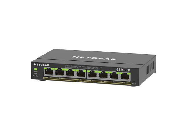 NETGEAR 8 Port Gigabit Ethernet Smart Managed Plus PoE Switch (GS308EP) - with 8 x PoE+ @ 62W, Deskt