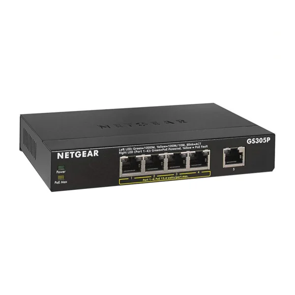 NETGEAR 5-Port Gigabit Ethernet Unmanaged PoE Switch (GS305P) - with 4 x PoE @ 55W, Desktop, Sturdy