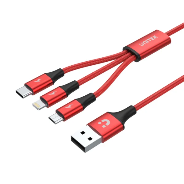 Unitek 3-in-1 USB-A to USB-C / Micro USB / Lightning Multi Charging Cable (Red) C4049RD