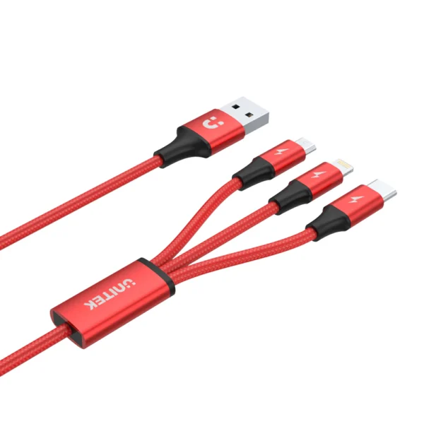 Unitek 3-in-1 USB-A to USB-C / Micro USB / Lightning Multi Charging Cable (Red) C4049RD - Image 2