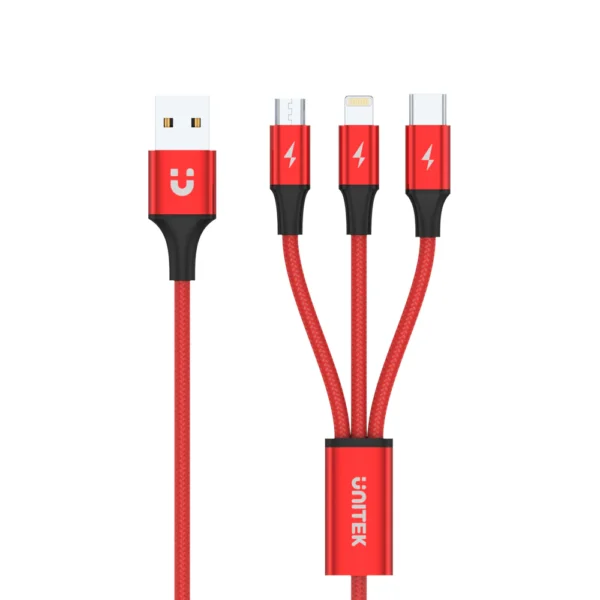Unitek 3-in-1 USB-A to USB-C / Micro USB / Lightning Multi Charging Cable (Red) C4049RD - Image 3