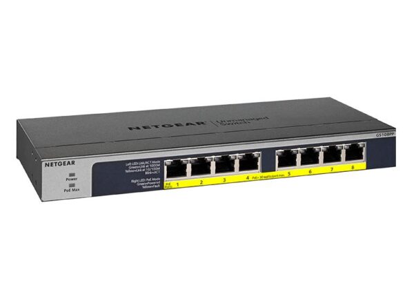 NETGEAR (GS108PP) 8-Port Gigabit Ethernet Unmanaged PoE Switch - with 8 x PoE+ @ 123W Upgradeable, Desktop/Rackmount, and ProSAFE Limited Lifetime Protection