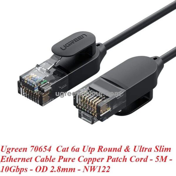 Ugreen Cat 6A UTP Round&Ultra Slim Ethernet Cable Pure Copper 5.0m - Image 2