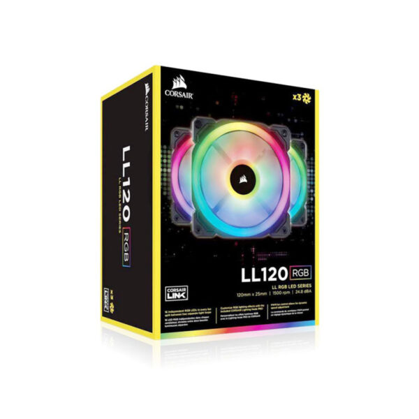 CORSAIR CO-9050072-WW Series LL120 RGB 120mm Dual Light Loop RGB LED PWM Fan 3 Fan Pack with Lighting Node Pro