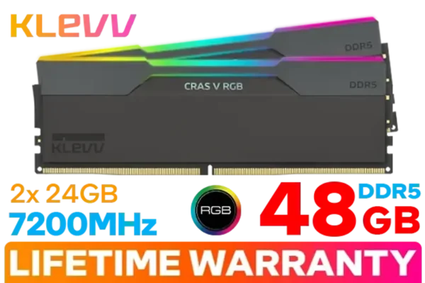 KLEVV CRAS V RGB DDR5 7200 CL34 (24GB x 2) Black KLVP-KD5KGUD80-72B340G - Image 2