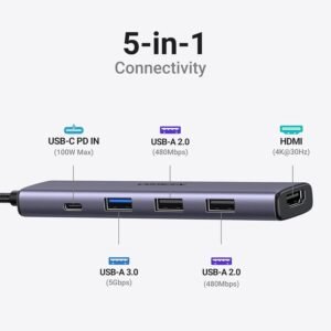 UGREEN 15495 UGREEN CM478 5-in-1 USB-C Adapter (HDMI 4K@30Hz, 100W PD, USB 3.0/2.0)