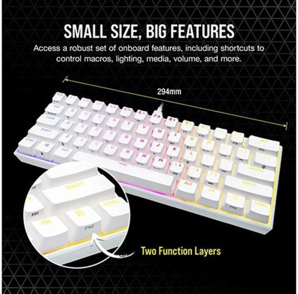 CORSAIR CS-CH-9194114-NA K65 RGB MINI 60% Mechanical Cherry MX Speed Gaming Keyboard, White - Image 3