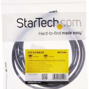 StarTech N6PATCH8BK Startech 8 ft Black Snagless UTP Cat6 Patch Cable