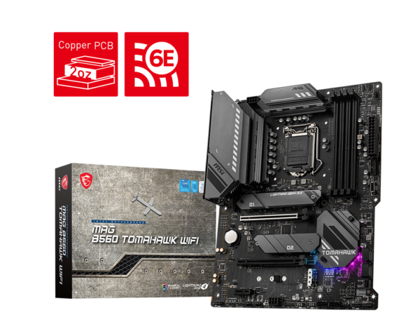 MSI MAG B560 TOMAHAWK WIFI Gaming Motherboard (ATX, 11th/10th Gen Intel Core, LGA 1200 Socket, DDR4, CFX, M.2 Slots, USB 3.2 Gen 2, 2.5G LAN, DP/HDMI, Wi-Fi 6E, Mystic Light RGB)