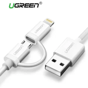 Ugreen 2 in 1 USB 2 to Micro USB +lightning data cable 1m