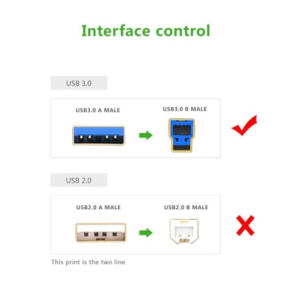 Ugreen USB 3.0 A Male to B Male, 24K Gold Plated Connector, Multiple Interior Shielding, 28+24AWG,OD - Image 2