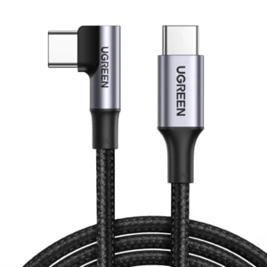 UGREEN 70645 UGREEN US334 USB-C 2.0 to Angled USB-C M/M Round Cable Aluminium Shell with Braided 2m (Black), 100W & 480Mbps