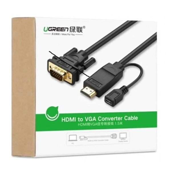 Ugreen HDMI Male To VGA Male converter round cable - chipset in HDMi connector 1.5m - Image 3