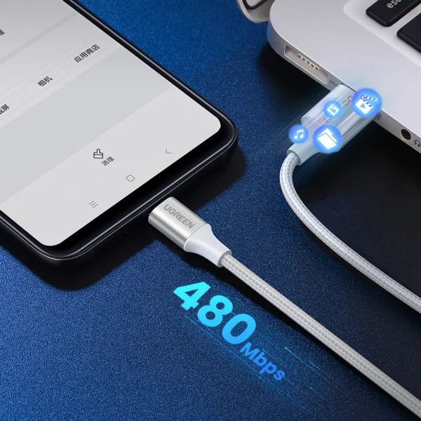 UGREEN 60131 US288 USB-C TO USB A 2.0 1M WHITE MALE CABLE (BRAIDED) - Image 4