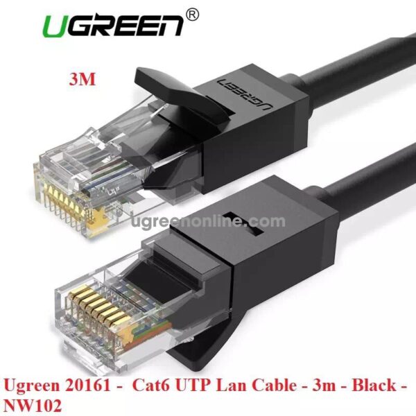 Ugreen 3m CAT 6 UTP Cable Round type - Black - Image 2