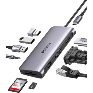 UGREEN CM179-80133 Ugreen USB C Hub 10 in 1 USB Type C HDMI Multiport Adapter Dock with 4K HDMI, VGA, Gigabit Ethernet,