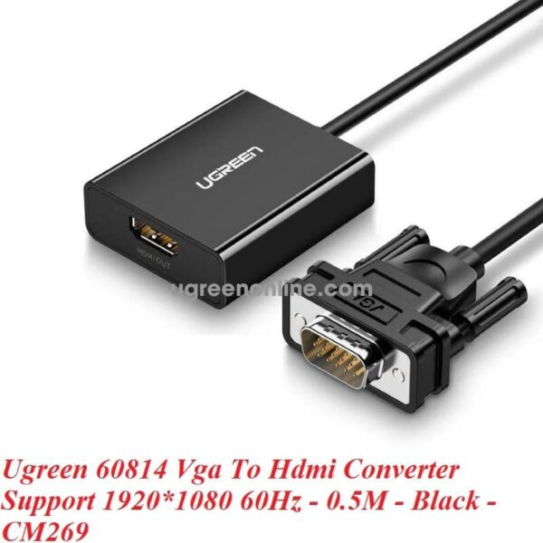 Ugreen VGA+Audio+power to HDMI converter Black, 1080p, 30cm,Micro USB power cable: 1m, audio cable: - Image 2