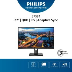 Philips 275B1 Monitor 68 cm (27 Inches) DVI, HDMI, DisplayPort, USB Hub, 4ms Response Time, 2560x1440, 75 Hz, FreeSync, Pivot) Black