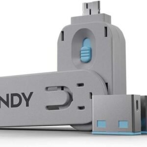 Lindy 40452 4x USB Port Blocker w 1 Key BLUE | 40452