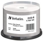 Verbatim DVD-R, Wide Inkjet Printable No ID Brand, 43533, 4.7GB, 16x, spindle, 50-pack,