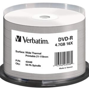 Verbatim DVD-R, Wide Inkjet Printable No ID Brand, 43533, 4.7GB, 16x, spindle, 50-pack,