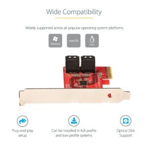 StarTech.com SATA PCIe Card - 4 Port PCIe SATA Expansion Card - 6Gbps - Low/Full Profile - Stacked S