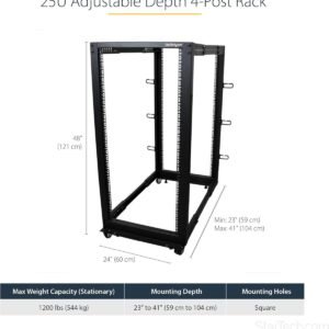 StarTech.com 25U Open Frame Server Rack - 4 Post Adjustable Depth (22" to 40") 4POSTRACK25U