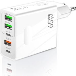 OEM ADC-GAN002 65W GAN 5 Ports Multi-Compatible Fast Charger (3 USB-A and 2 USB-C Output)