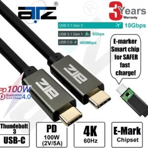 ATZ ATZ-USB-C-MM-2M ATZ USB3.1 Gen 2 Type C Male/Male 2M Cable w Emark 10GB Data/Charging 100W 5A