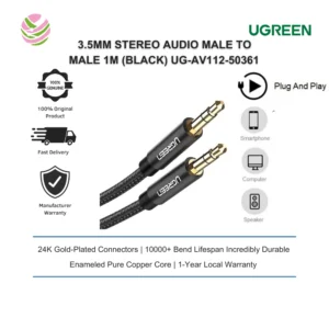 UGREEN AV112-50361 UGreen AV112-50361 3.5mm Male To Male Audio 1M Cable - Black
