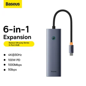 BASEUS B00052807813-00 Baseus 6w1 Hub UltraJoy 6-Port USB-C to 1x HDMI4K @ 30Hz + 3 x USB 3.0 + 1 x PD + RJ45 GREY