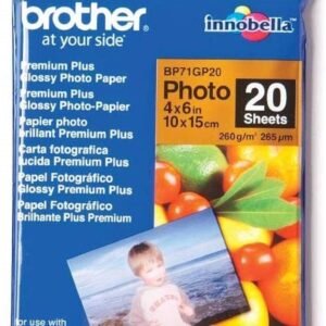 BROTHER 250-4211834-9147002 Brother BP71GP20 Photo Paper, 6 Inch x 4 Inch, Premium Plus Glossy, 15 cm (W) x 10 cm (L), 20 Sheets