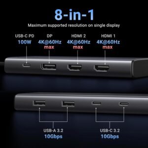 UGREEN CM639-35588 UGREEN USB-C 8-In-1 Multifunctional Adapter HUB (Gray)