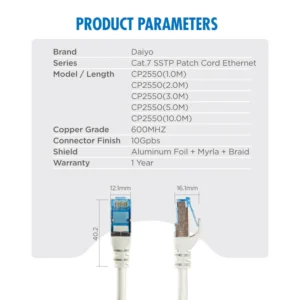 DAIYO CP2552 SSTP Patch Cord Cat7 Ethernet 3m