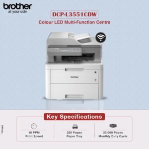 BROTHER DCP-L3551CDW Brother COLOUR LASER Print, Scan, CopyA4 Standard tray up 250 sheets, Manual Feed Slot 1 sheet 60 to