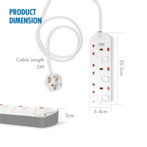 DAIYO DE293-2M Daiyo 3 Way Elegant Extension Socket Strip 2m