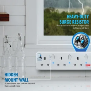DAIYO DE383-3M LED 3 Way Socket Strip w Surge 3M