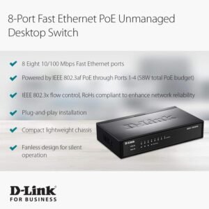 D-LINK DES-1008PA 8-Port Fast Ethernet PoE Desktop Switch
