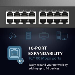 D-LINK DES-1016D D-Link 16-port 10/100Mbps Unmanaged Switch (Metal, Rackmountable)