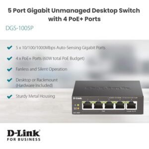D-LINK DGS-1005P D-Link 5-Port Gigabit Metal Desktop Switch with 4 PoE Ports