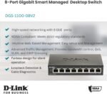 D-LINK DGS-1100-08V2 D-Link Ethernet Switch, 8 Port Easy Smart Managed Gigabit Desktop EEE Network Internet or Wall Mount