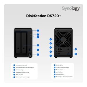 SYNOLOGY DS720+ Synology 2-bay DiskStation (up to 7-bay), Quad Core 2.0 GHz (turbo to 2.7 GHz), 2GB RAM (up to 6GB)